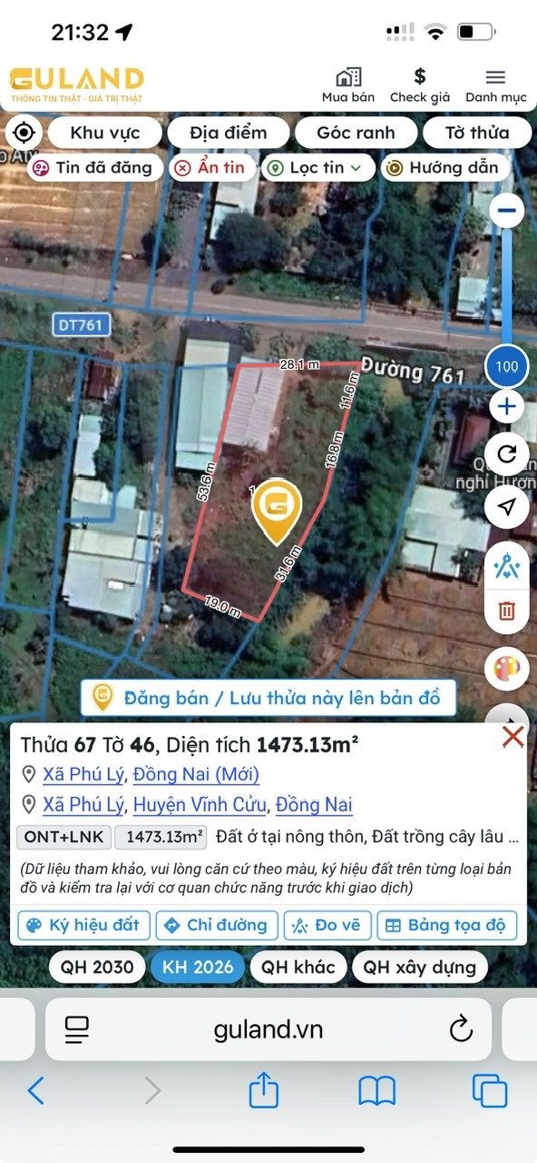 Bán đất 1473.1m² có sẵn 300m² thổ cư ngang 28m giá 6 tỷ tại Đường ĐT 761 Xã Phú Lý