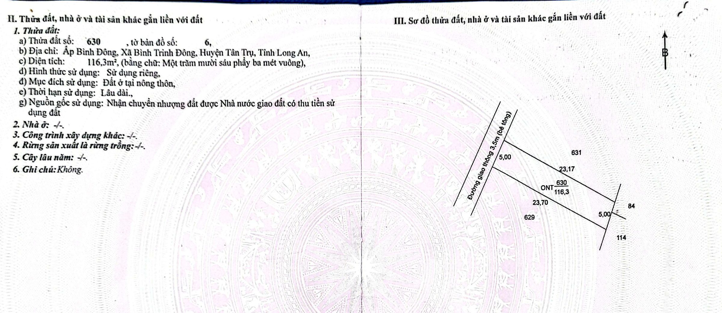 CHÍNH CHỦ BÁN ĐẤT THỔ CƯ 5X23,5 BÌNH TRINH ĐÔNG, TÂN TRỤ