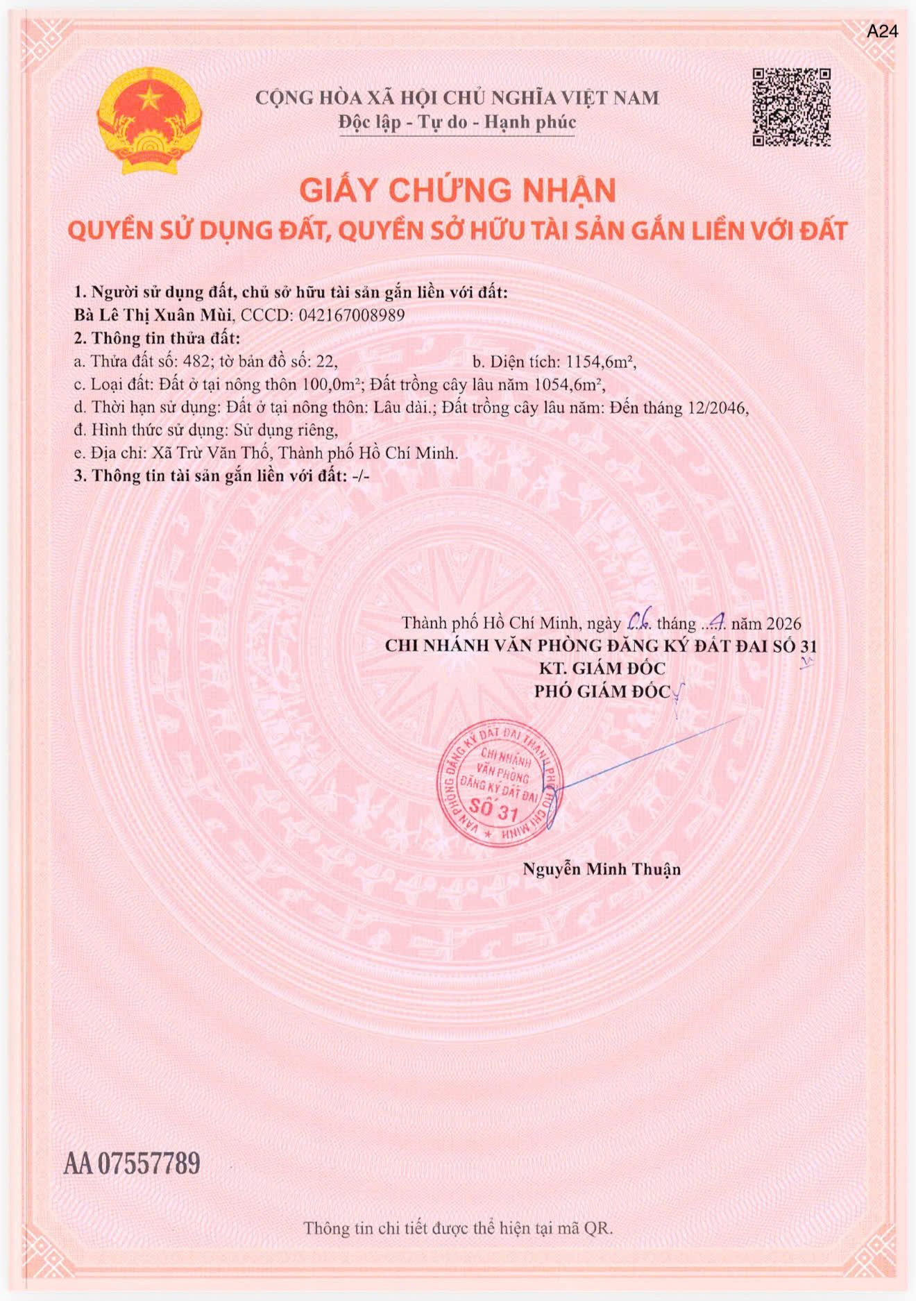 Đất xào hồ chí minh sẵn bườn bưởi trên đất 7 năm tuổi