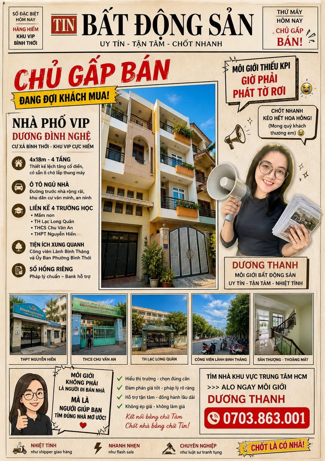 CHỦ GẤP BÁN - Khu VIP Đường Dương Đình Nghệ (4x18m), 4 Tầng ( 0703863001 Thank )