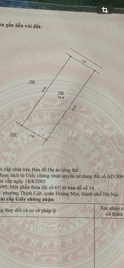 Bán nhà phố giáp nhị 75m chỉ 144tr/m