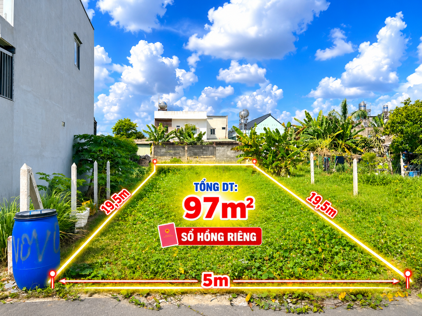 HÀNG NGỘP (5x19,5m)=97m2/ 1 tỷ . Ngay gần VIN HÓC MÔN. Đ. Giồng Cát, Tân Phú Trung. SHR