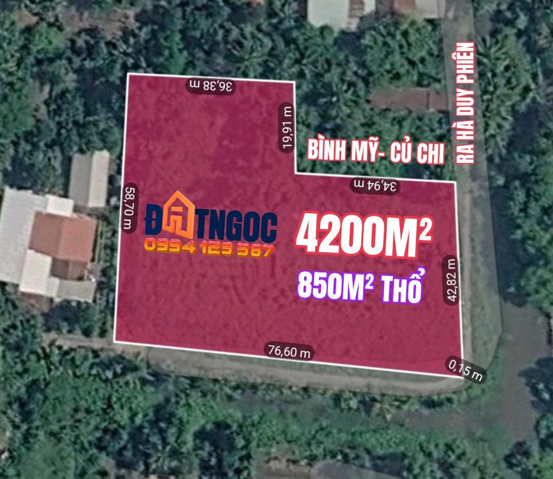 Bán đất 4200m² có sẵn 860m² thổ cư ngang 32m giá 28 tỷ tại Đường Hà Huy Giáp 2 Xã Bình Mỹ