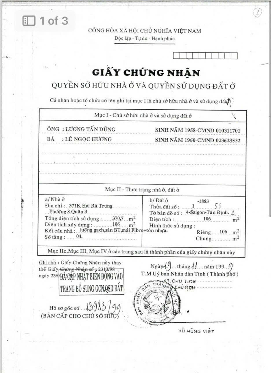Bán Nhà Hẻm Xe Hơi 371/26 Hai Bà Trưng, Phường 8, Quận 3