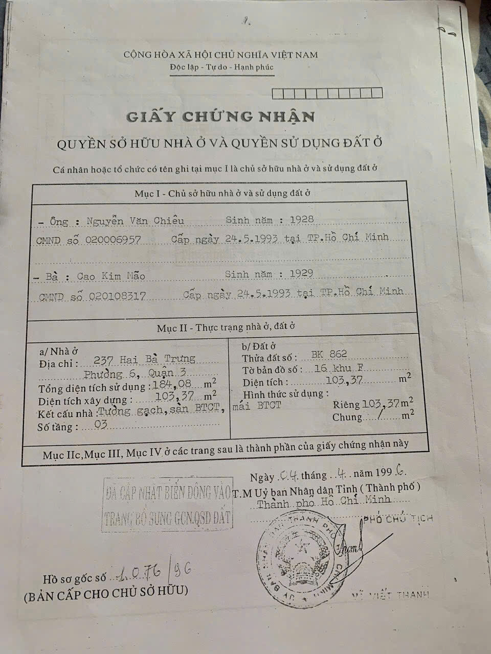 Bán nhà 237 HAI BÀ TRƯNG, P. Võ Thị Sáu, Q. 3 – Giá 64 tỷ