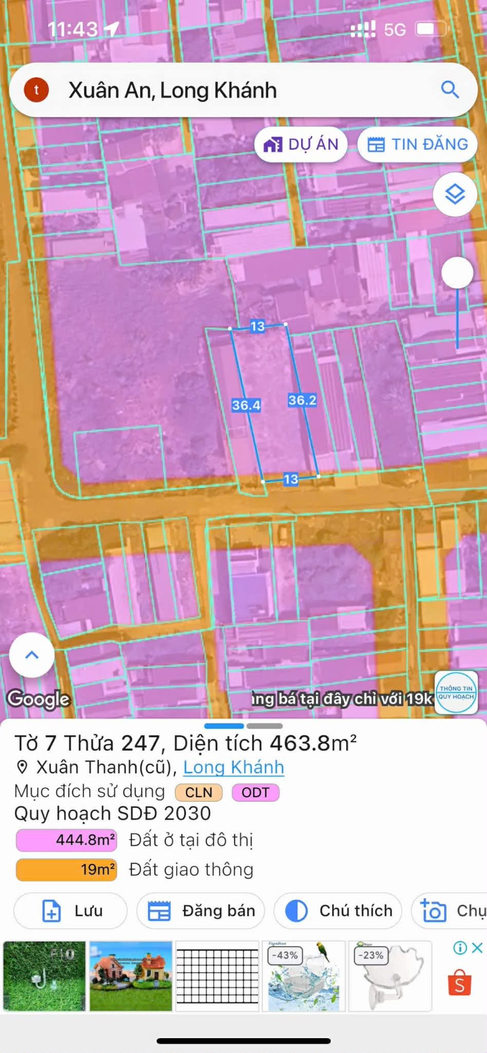 Bán đất 463.8m² có sẵn 300m² thổ cư ngang 13m giá 5.5 tỷ tại Đường Hồ Tùng Mậu Phường Long Khánh