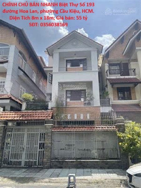 CHÍNH CHỦ BÁN NHANH Biệt Thự Số 193 đường Hoa Lan, phường Cầu Kiệu, HCM. Diện Tích 8m x 18m