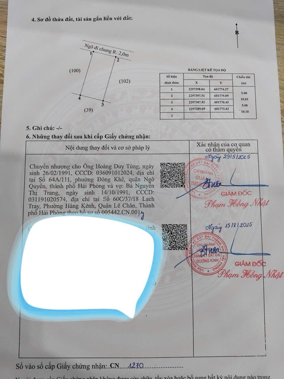 Lô đất mặt đường nhựa 6m Hòa Nghĩa - Dương Kinh - ZALO 0567 222 555