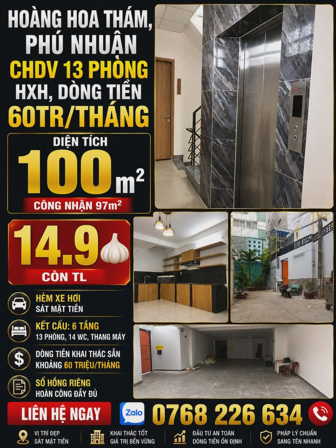 🏡 HOÀNG HOA THÁM, PHÚ NHUẬN, CHDV 13 PHÒNG, HXH, DÒNG TIỀN 60TR/THÁNG, 14.9🧄 📱0768 226 634