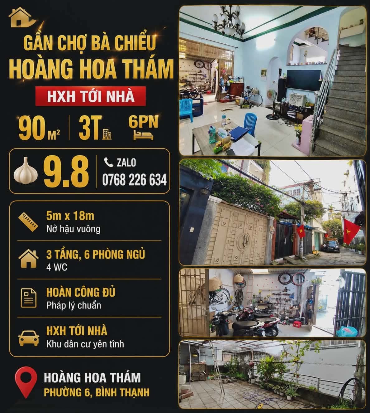 GẦN CHỢ BÀ CHIỂU, HOÀNG HOA THÁM, HXH TỚI NHÀ, 90M², 3T, 6PN 💰9.88🧄 📱0768 226 634