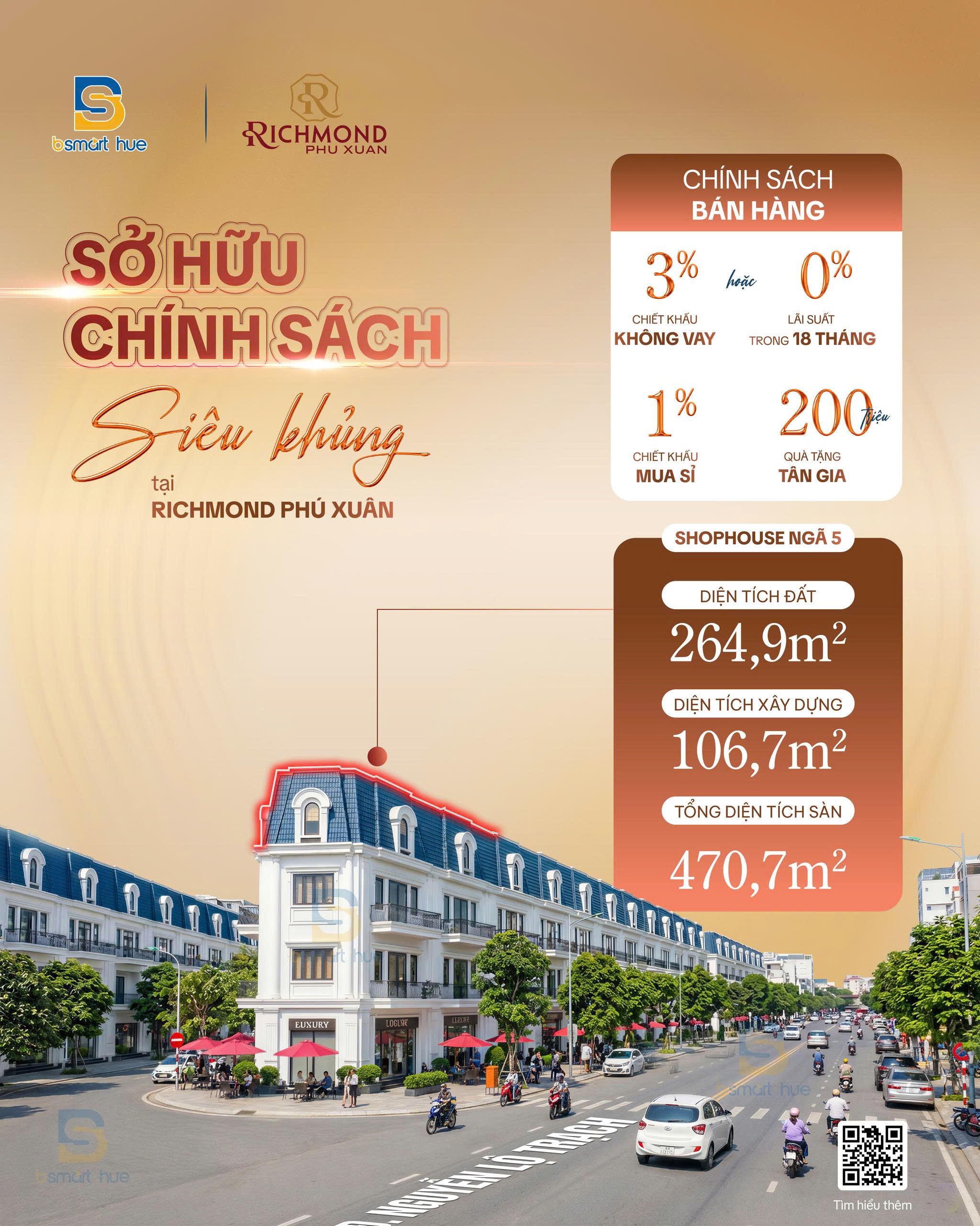CĂN GÓC 3 MẶT TIỀN KINH DOANH CHỢ MỚI KHU ĐÔ THỊ PHÚ XUÂN CTIY TP HUẾ