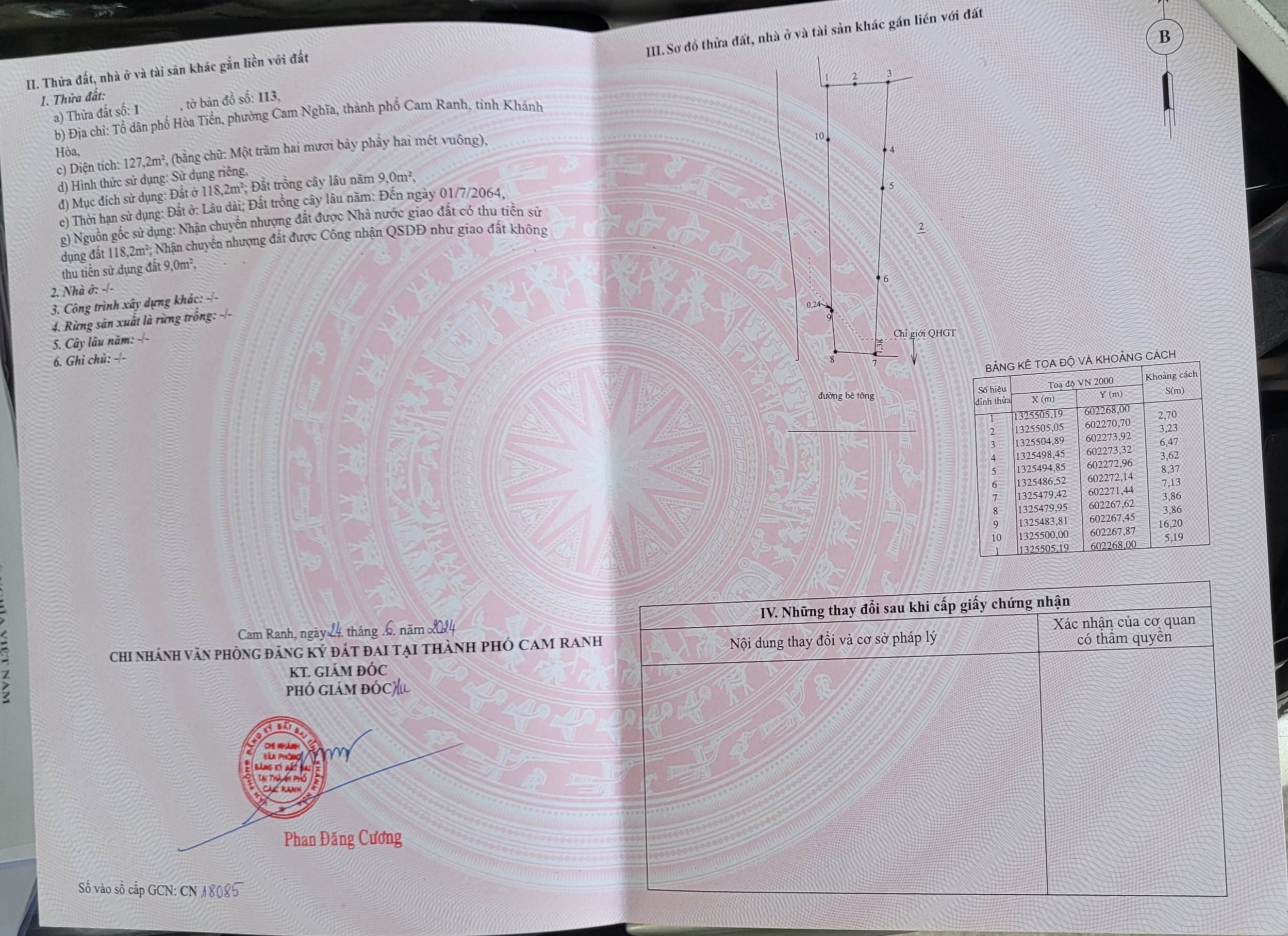 Bán lô góc 127m cách chợ mỹ ca 250m cách quốc lộ 300m đường bê tông đường thông . P bắc cam ranh . Khánh hòa