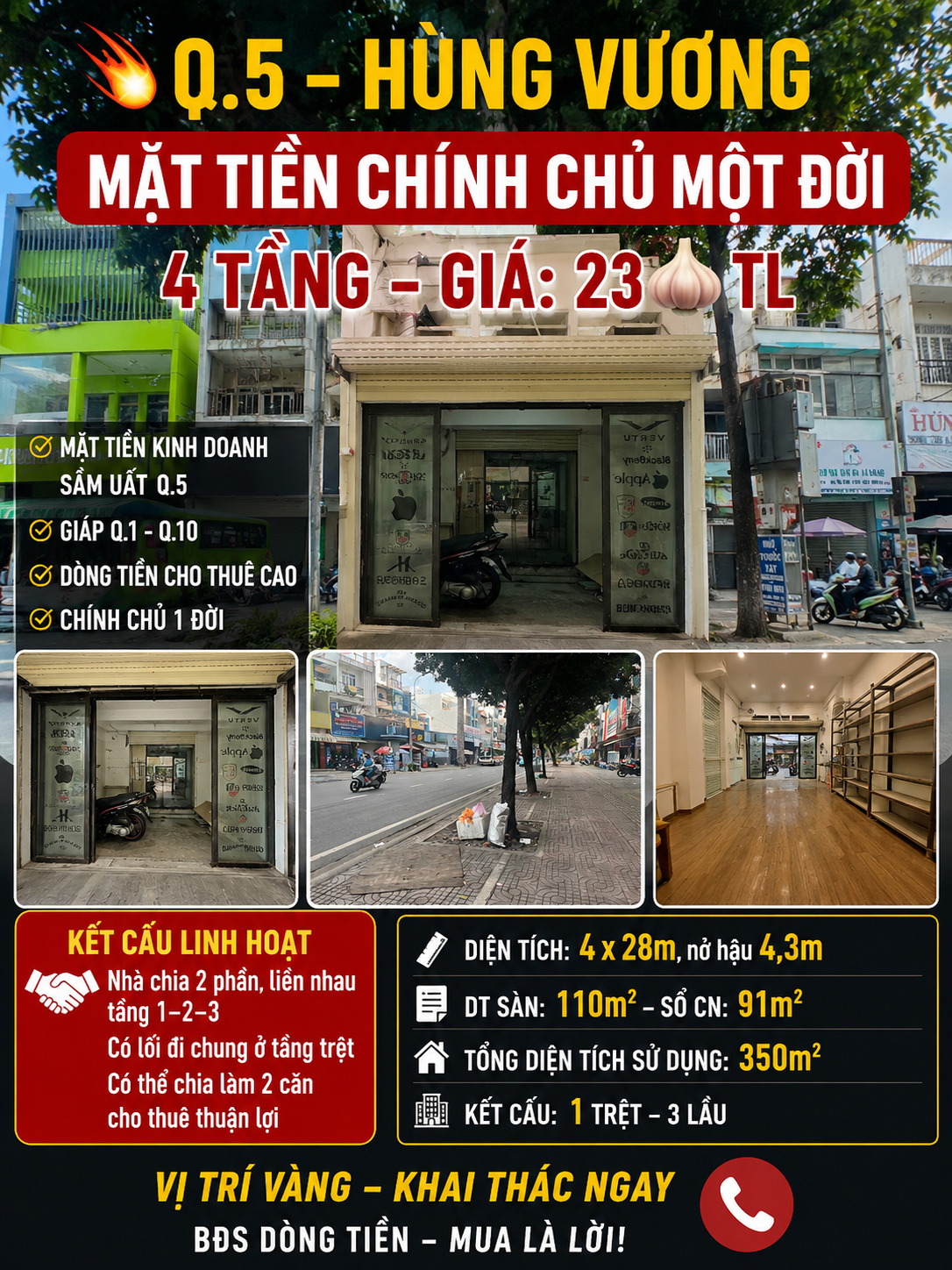 Bán Nhà riêng 110m² thổ cư 91m² giá 23 tỷ tại Đường Hùng Vương Phường Chợ Quán TP. Hồ Chí Minh