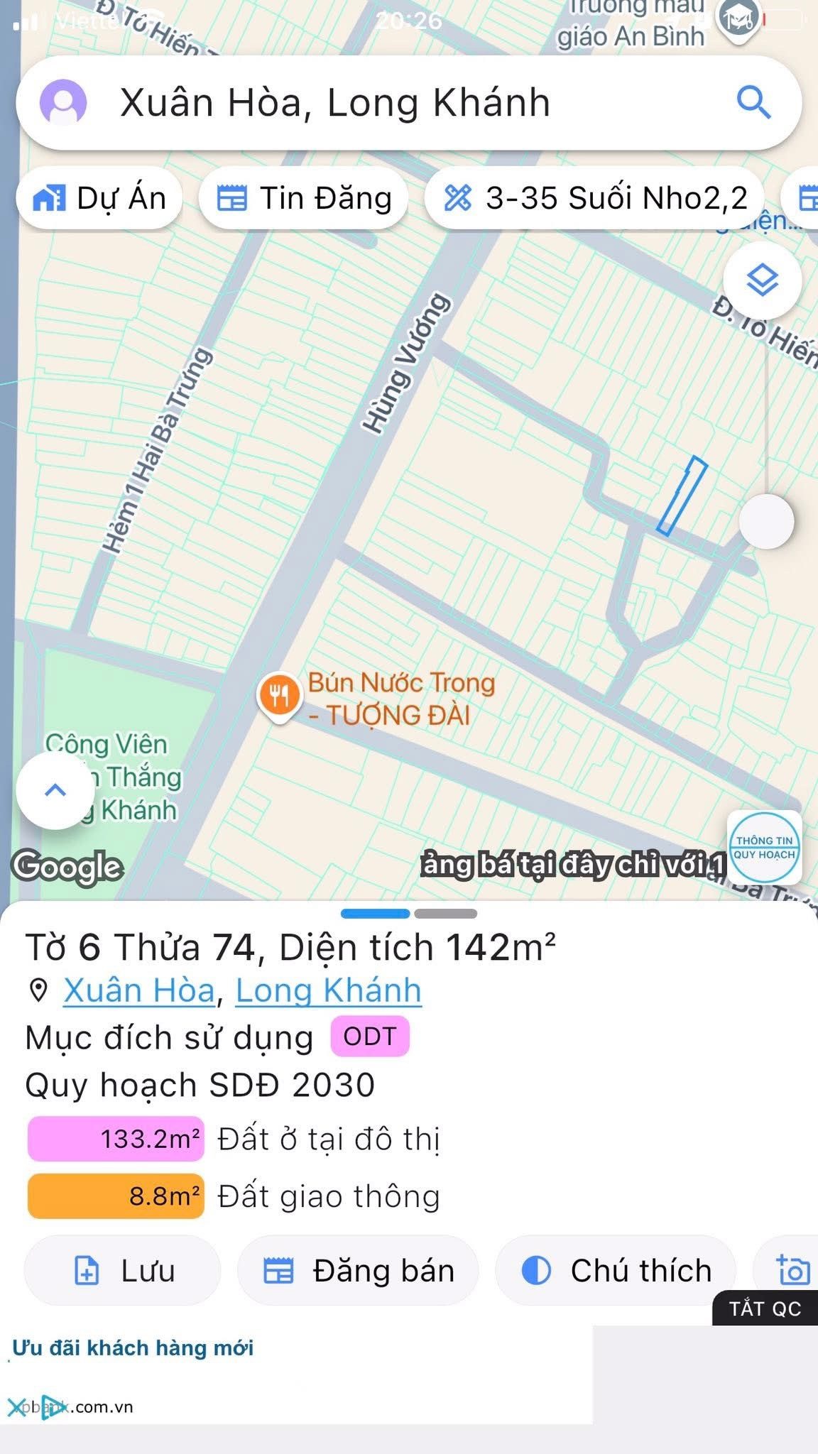 Bán nhà 334m² full thổ cư ngang 11,4m giá 7.7 tỷ tại Đường Hùng Vương Phường Long Khánh