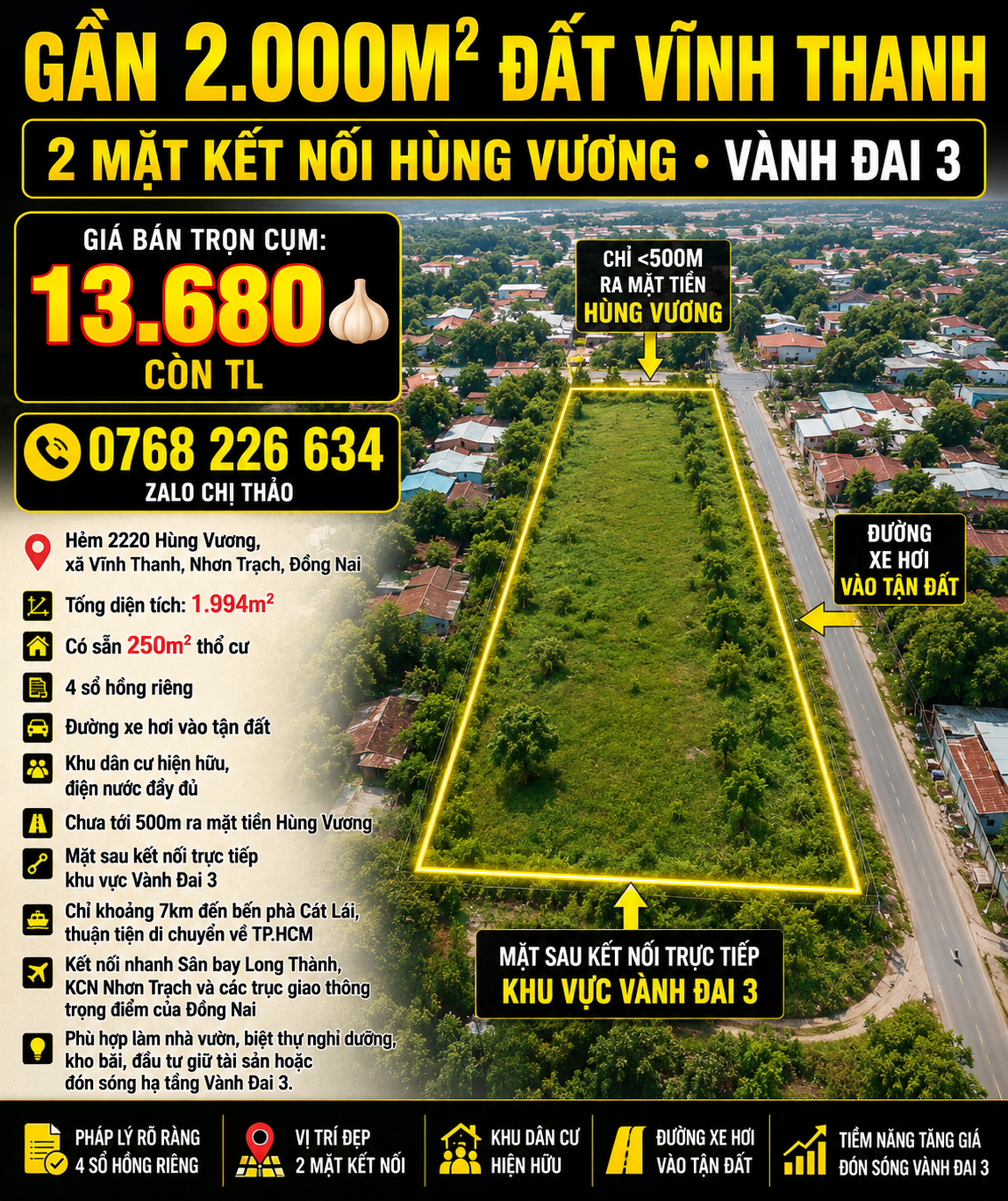 🌳 GẦN 2.000M² ĐẤT VĨNH THANH. 2 MẶT KẾT NỐI HÙNG VƯƠNG VÀNH ĐAI 3 💰13.680 🧄 CÒN TL 📱0768 226 634