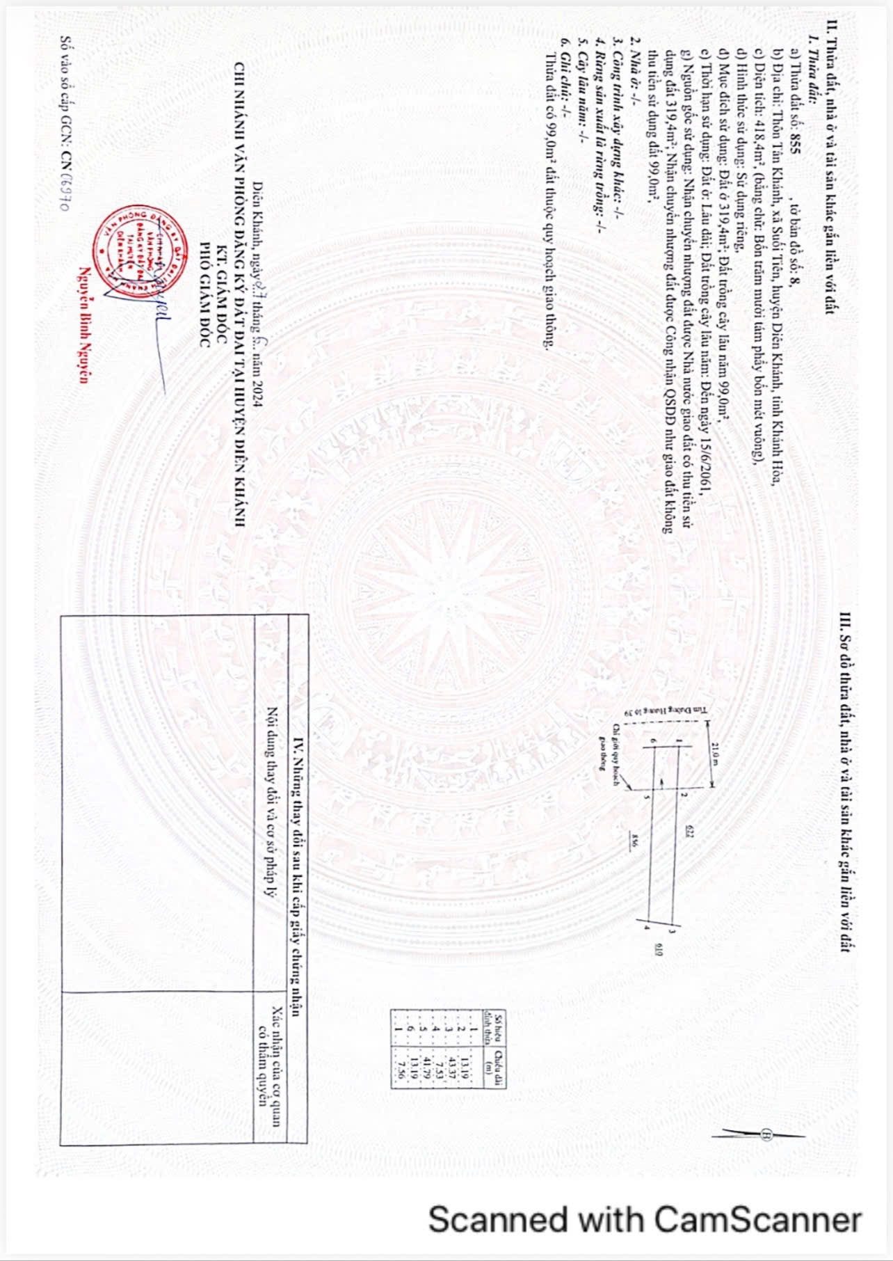 BÁN LÔ ĐẤT MẶT TIỀN HƯƠNG LỘ 39 XÃ SUỐI TIÊN , DIÊN KHÁNH . DT 419,4m2 CÓ 319,4 m2 THỔ CƯ . TIỆN KINH DOANH MUA BÁN . GIÁ 3,2 TỶ