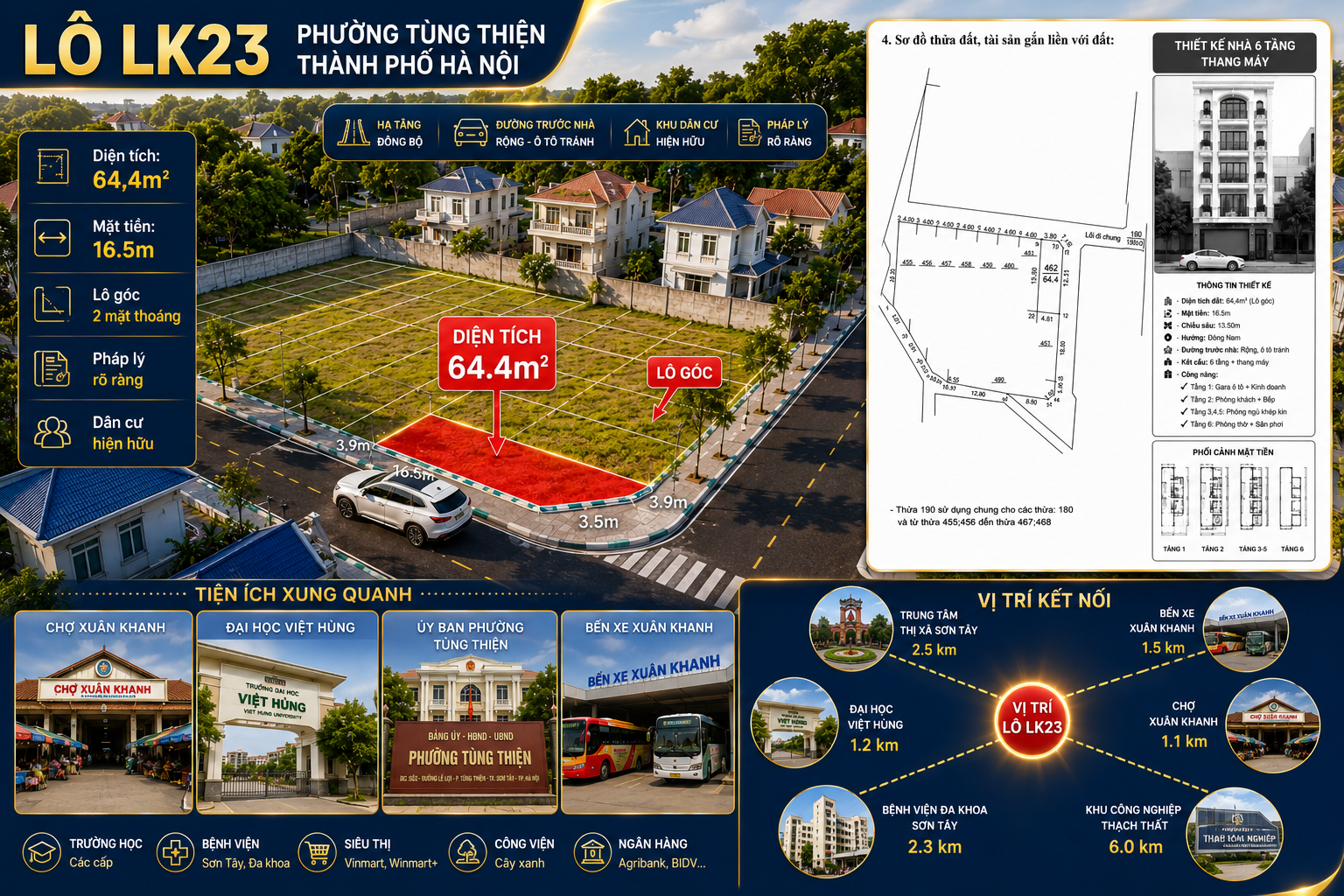 Bán lô góc 64,4m2 trung tâm phường Xuân Khanh sẵn sổ Hà Nội, sát 2 Trường Đại Học giá siêu mềm
