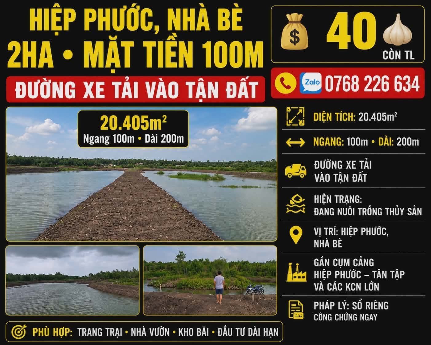 Bán Đất 20405m² giá 40 tỷ tại Đường Huyện Nhà Bè Xã Hiệp Phước Huyện Nhà Bè TP. Hồ Chí Minh