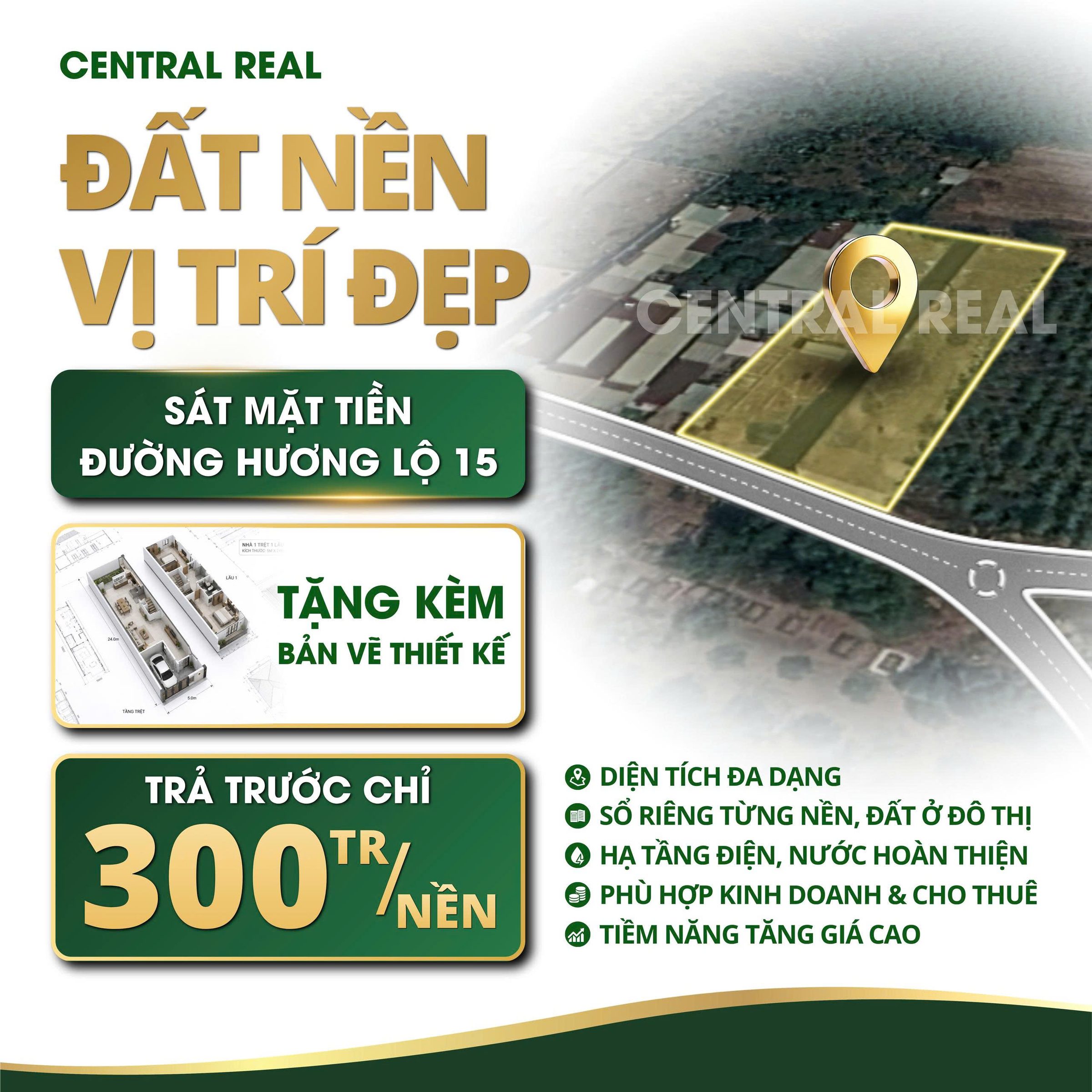 CHỈ CÒN VÀI NỀN ĐẤT ĐẸP SÁT MẶT TIỀN HƯƠNG LỘ 15 GIÁ CHỈ TỪ 300TR/NỀN