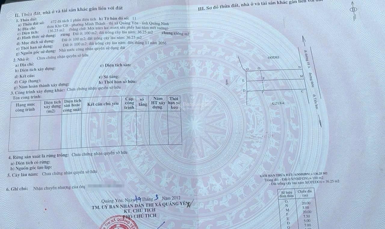 Bán đất chính chủ khu phố Khe Cát, Minh Thành, Quảng Yên diện tích 136.25m2. Giá 4 tỷ 2