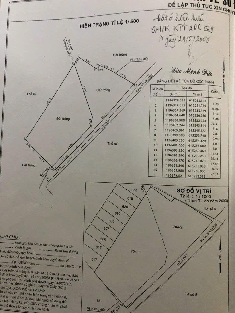 BÁN ĐẤT HẺM 255 VÕ VĂN HÁT P. LONG TRƯỜNG, Quận 9 👉Có 653m² thổ cư Đường dự phóng 30M. LH: 0935.387898