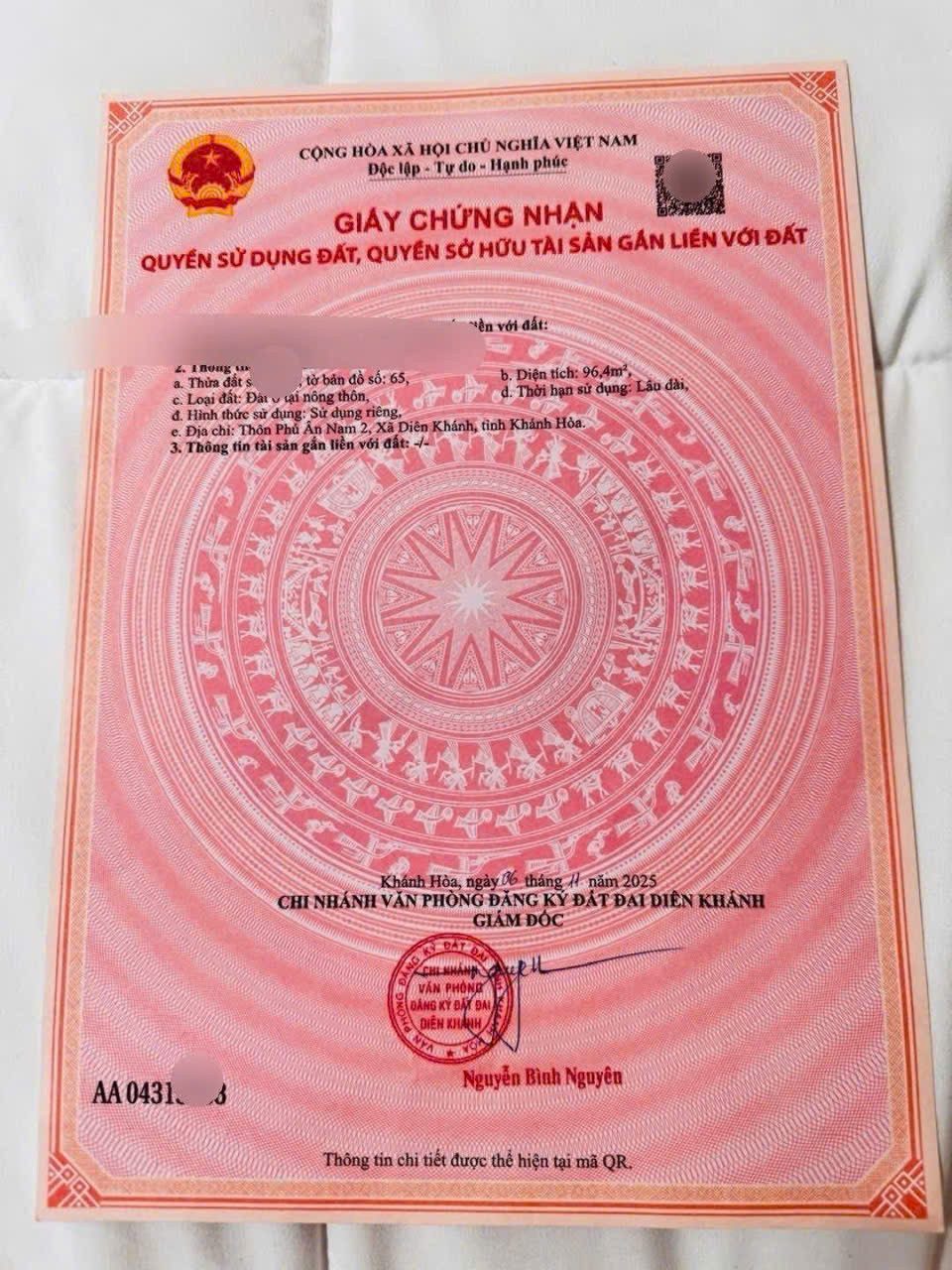 HIẾM Lô đất mặt tiền Lầu Ông Huyện , Diên An, đường nhựa 7m thông kinh doanh thuận lợi