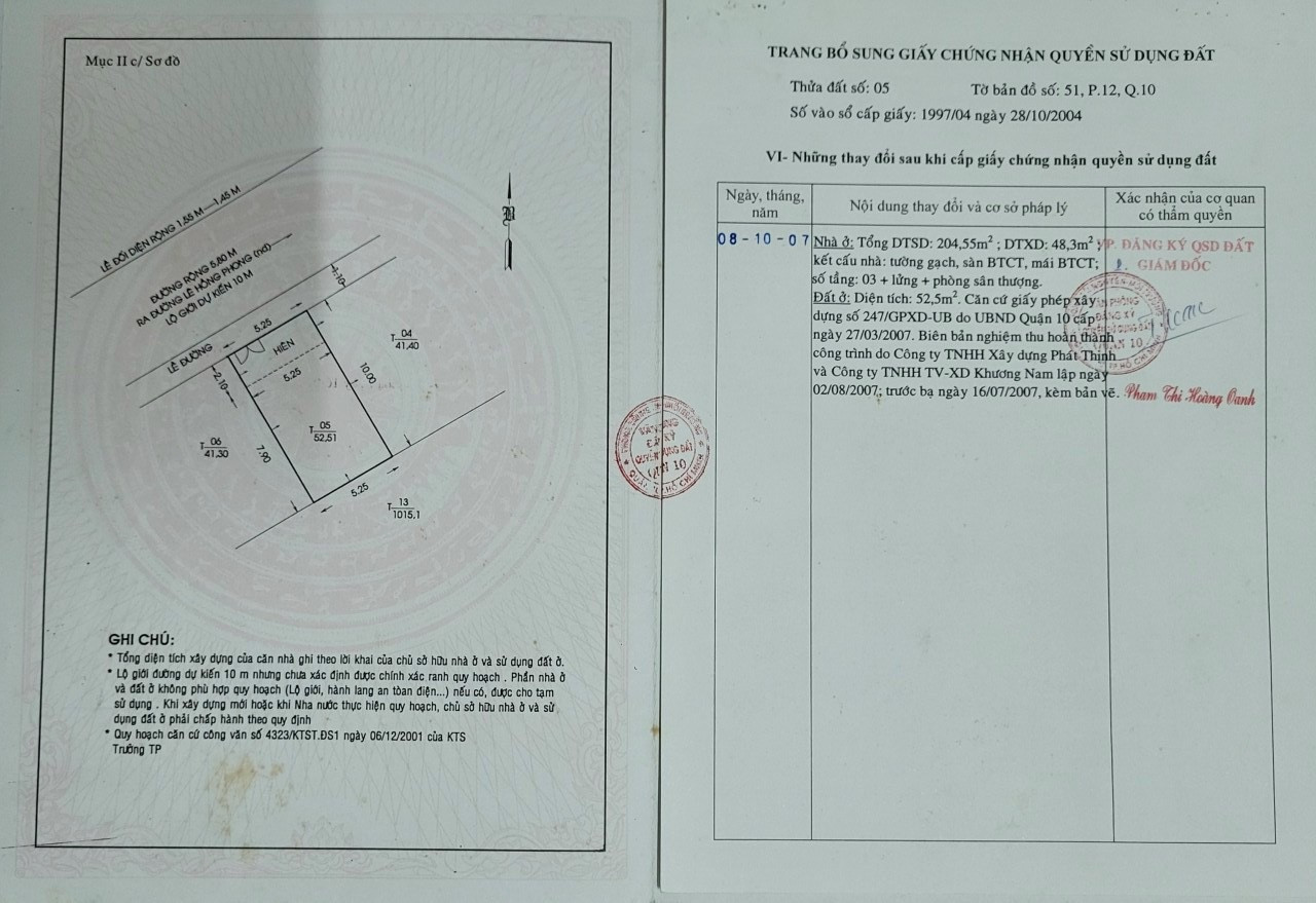 Bán nhà Hẻm LÊ HỒNG PHONG, P.12, Q10 – Giá 19 tỷ