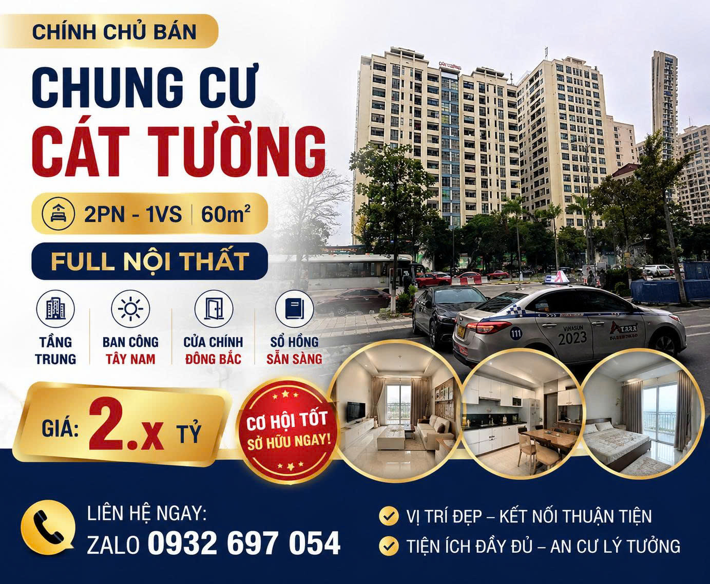 CHÍNH CHỦ BÁN CĂN HỘ CHUNG CƯ CÁT TƯỜNG 2N1VS