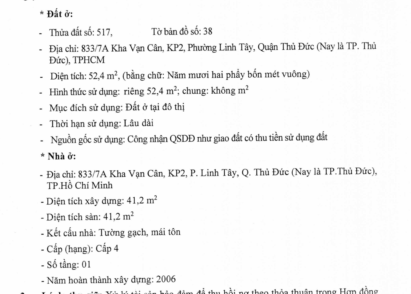 bán nhà 833/7a Kha Vạn Cân, KP2 , P.Linh Tây, Thủ Đức (thửa 517, tờ 38)