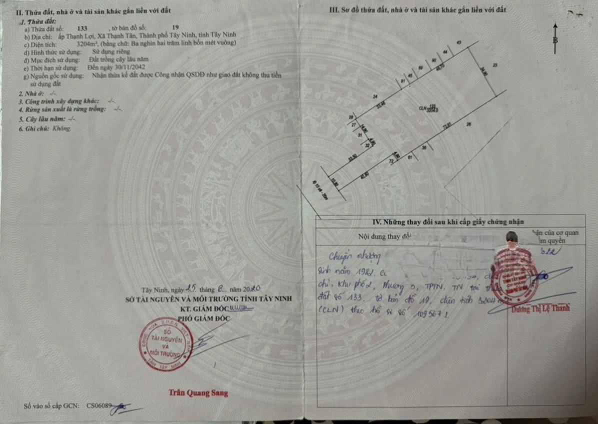 Bán đất đối diện trường học, UBND xã Thạnh Tân (đã bán)