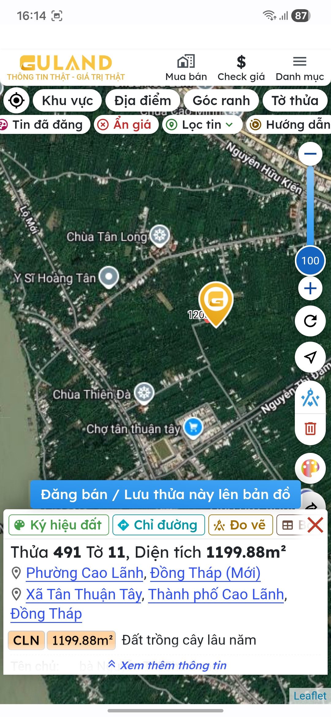 Bán đất 1200m² ngang 23m giá 750 triệu tại Đường Lộ Mới Xã Tân Thuận Tây Phường Cao Lãnh