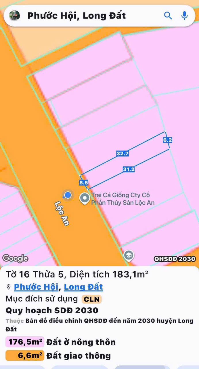 CHỈ VỚI 1,5 TỶ SỞ HỮU LÔ ĐẤT MẶT TIỀN TRỤC CHÍNH LỘC AN – GẦN TRƯỜNG HỌC, CHỢ, BIỂN PHƯỚC HẢI
