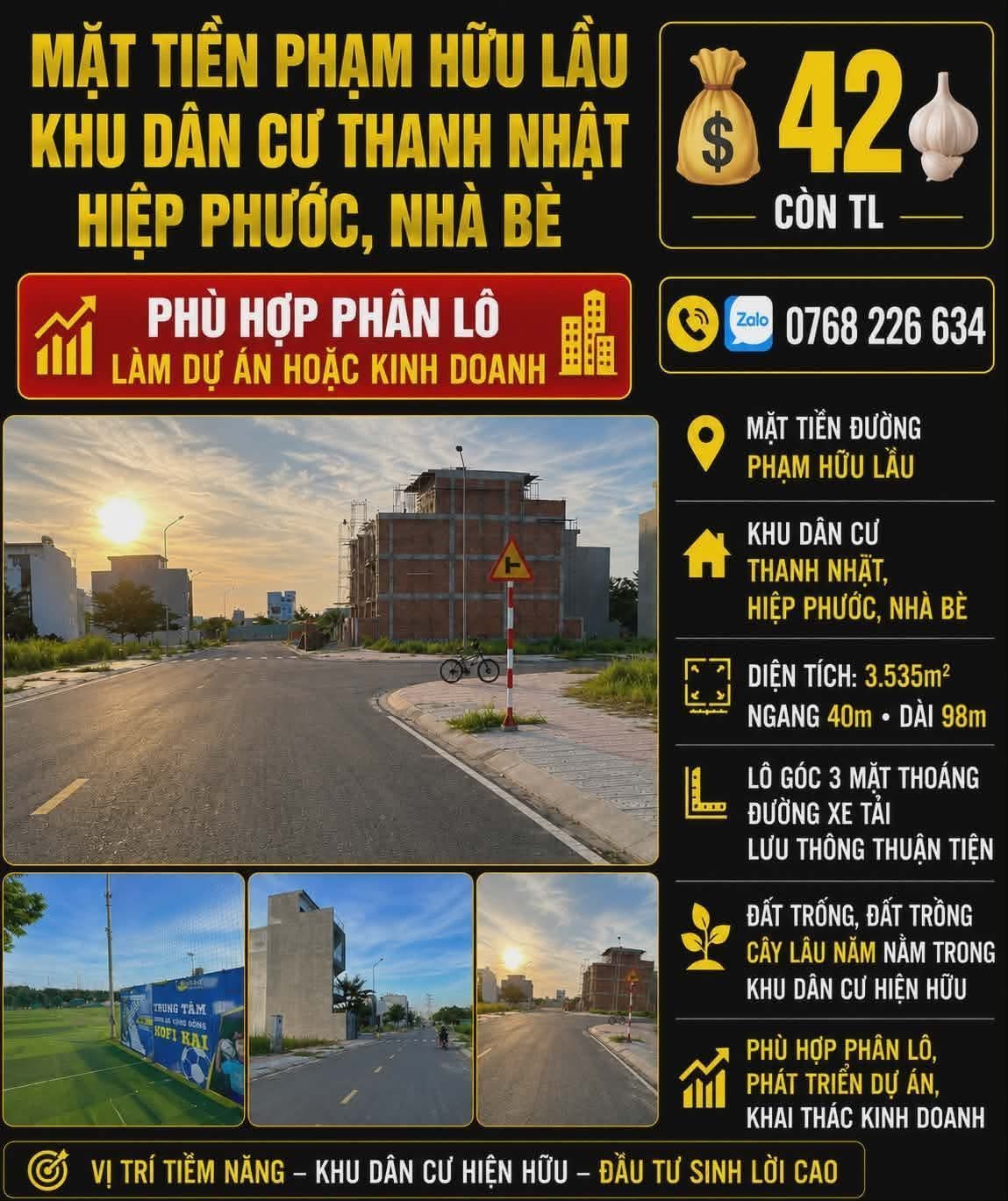 Bán Đất 3535m² giá 42 tỷ tại Đường  MT phạm hữu Lầu  Xã Phước Kiển Huyện Nhà Bè TP. Hồ Chí Minh