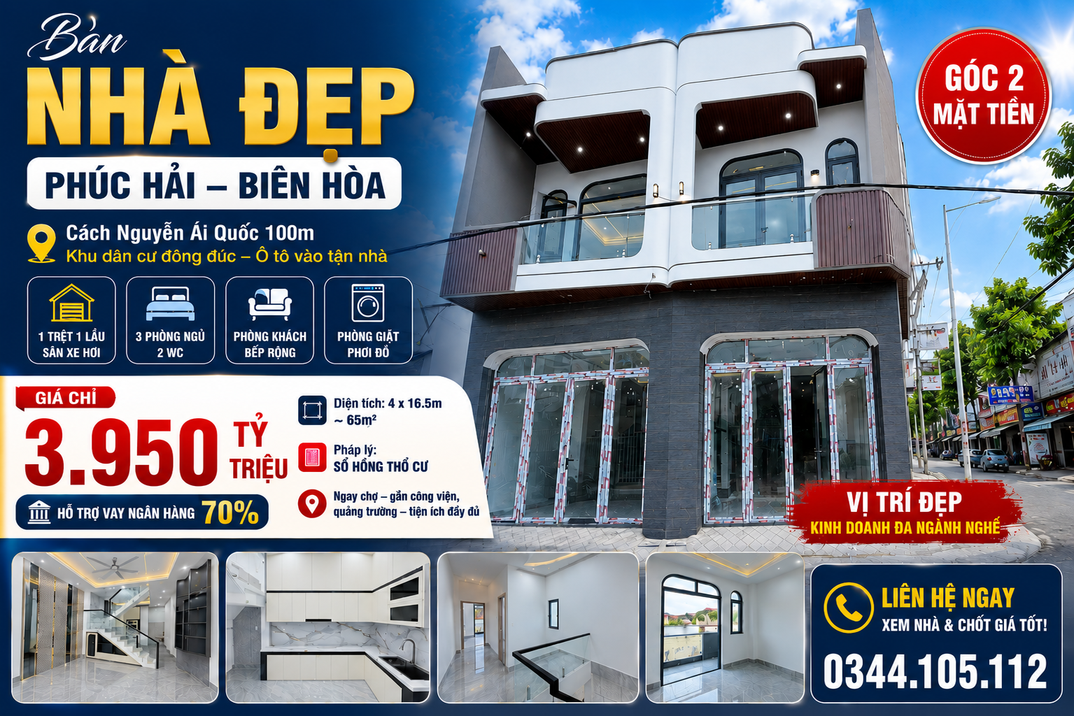 Bán nhà phường Tân phong, gần chợ Phúc Hải quảng Trường Tĩnh, 1 t1l, 3PN, sổ riêng sẵn. 3,96 tỷ