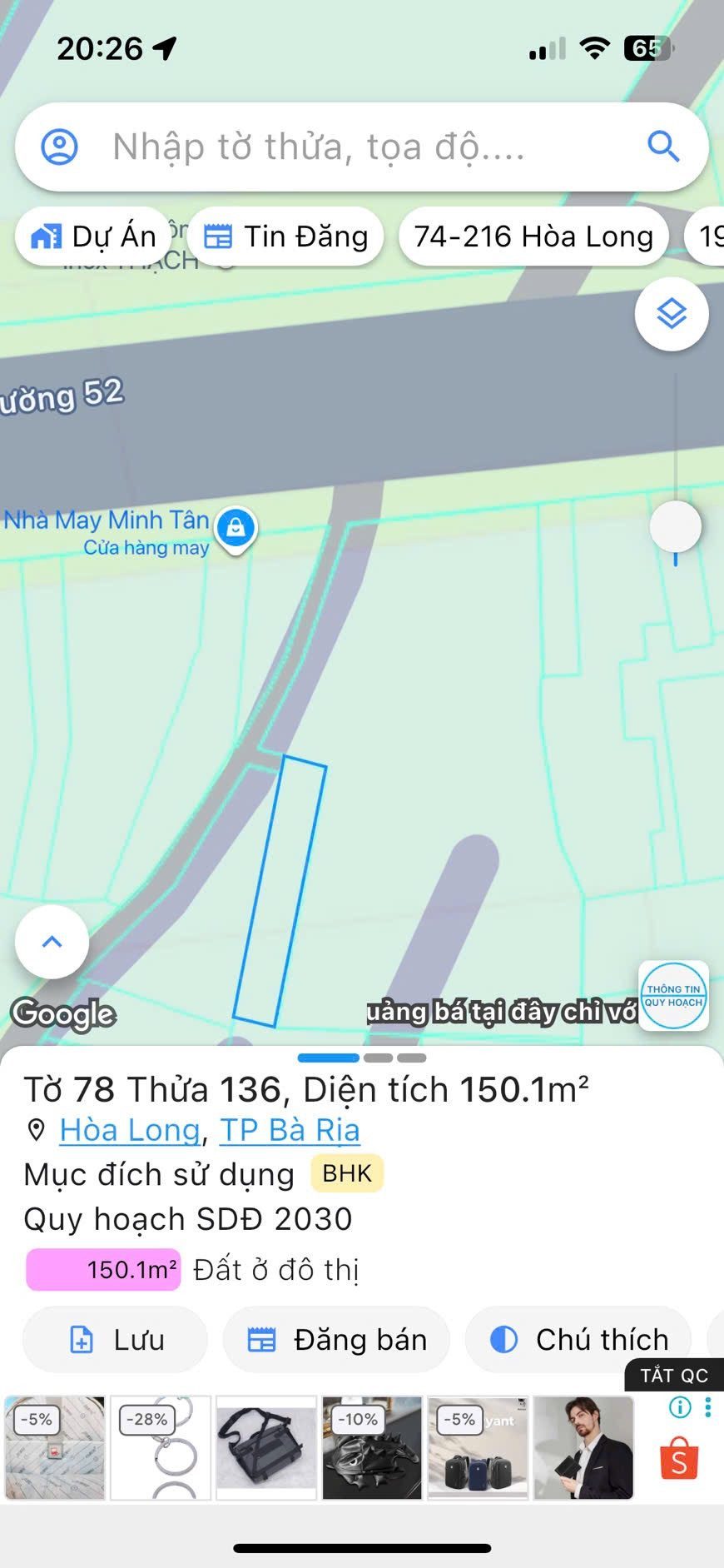 Đất hẻm đường 48 hoà long đất khu dân cư đông  diện tích 5x30(150tc)
