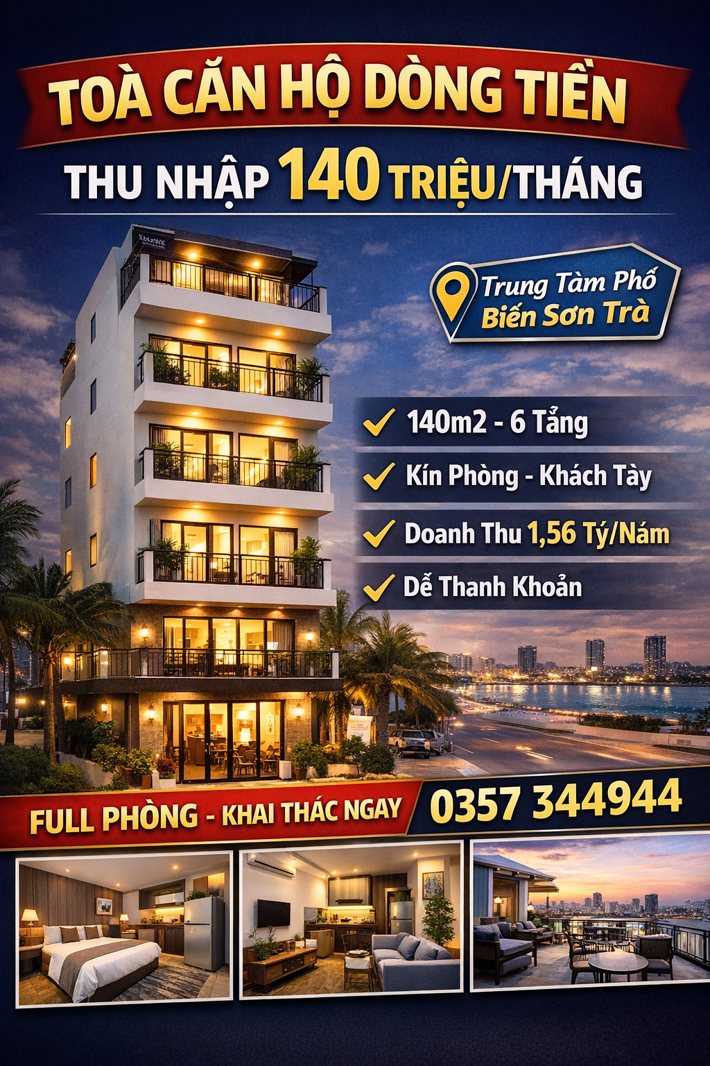 💥 TOÀ CĂN HỘ DÒNG TIỀN 140TR/THÁNG – TRUNG TÂM SƠN TRÀ – CHỈ 20 TỶ 💥