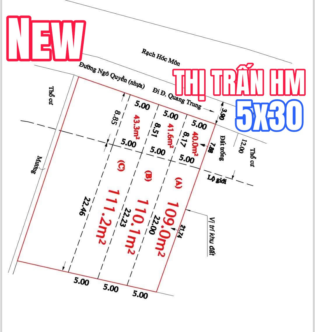 🟥Bán đất mặt tiền Ngô Quyền thị trấn Hóc Môn 5ty5 trung tâm của trung tâm
