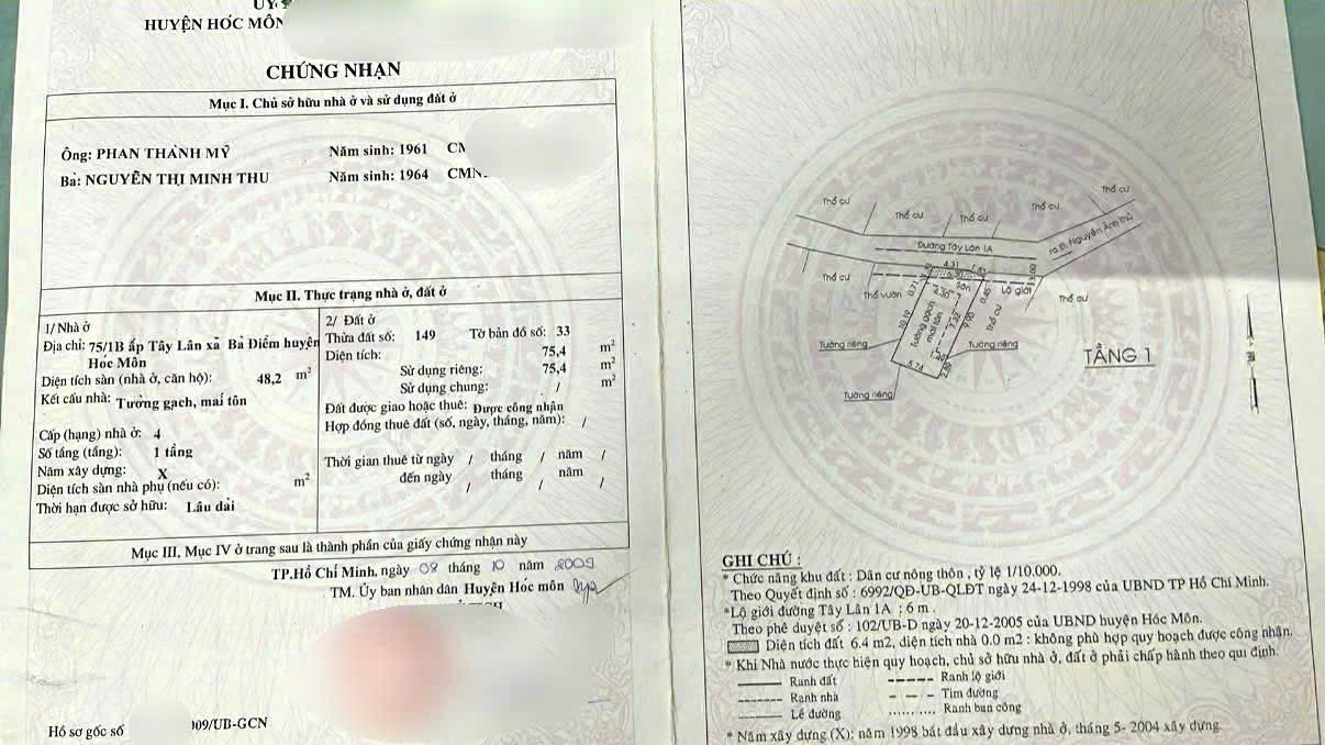 Bán nhà 5.74*13m. Hẻm 5m Nguyễn Ảnh Thủ. Bà điểm. Hocmon