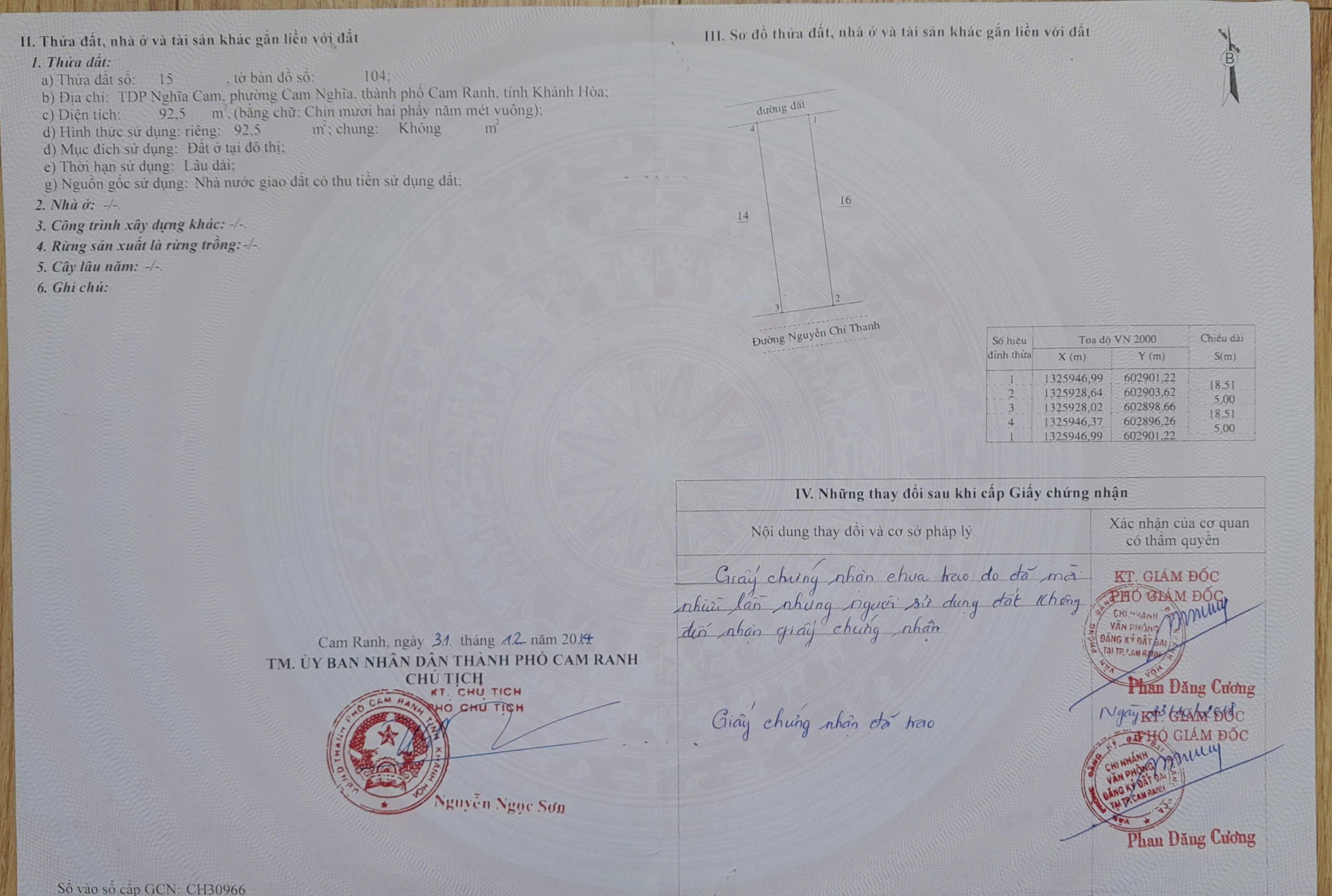 Bán đất 92.5m² full thổ cư ngang 5m giá 7.6 tỷ tại Đường Nguyễn Chí Thanh Phường Cam Nghĩa Thành phố Cam Ranh