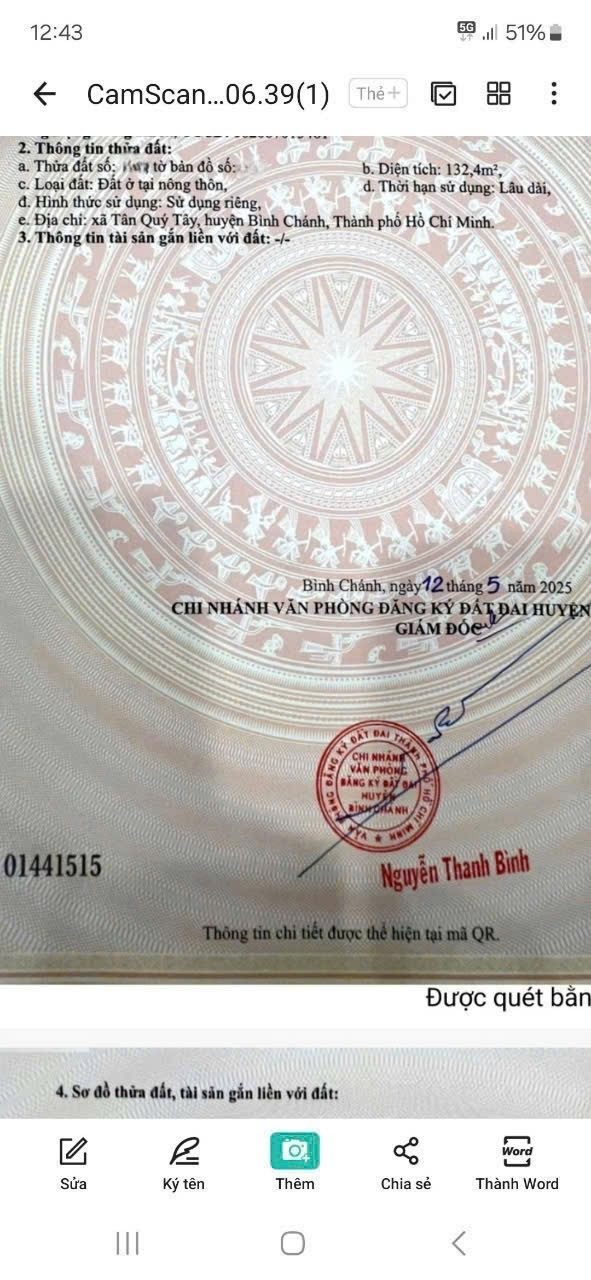 Đất thổ cư hẻm xe hơi xã Tân Quý Tây Bình Chánh cũ