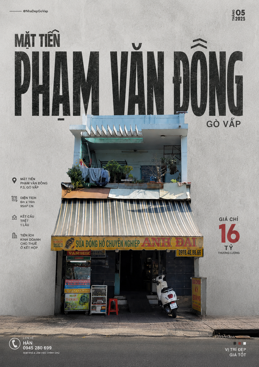 MTKD Phạm Văn Đồng 6x16m CN 95m2 2 Lầu vị trí trung tâm kinh doanh F&B giảm còn 16 tỷ TL