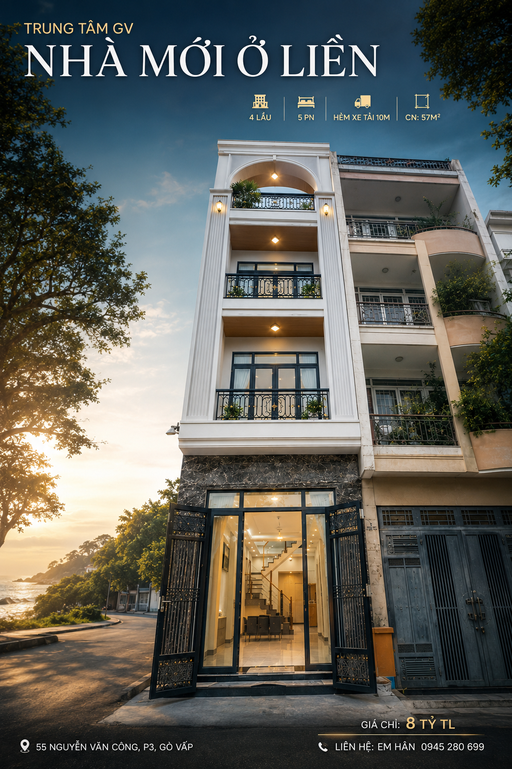Trung tâm GV nhà mới ở liền 4L HXT 10m 55 Nguyễn Văn Công P3 CN 57m2 giá chỉ 8 tỷ tl