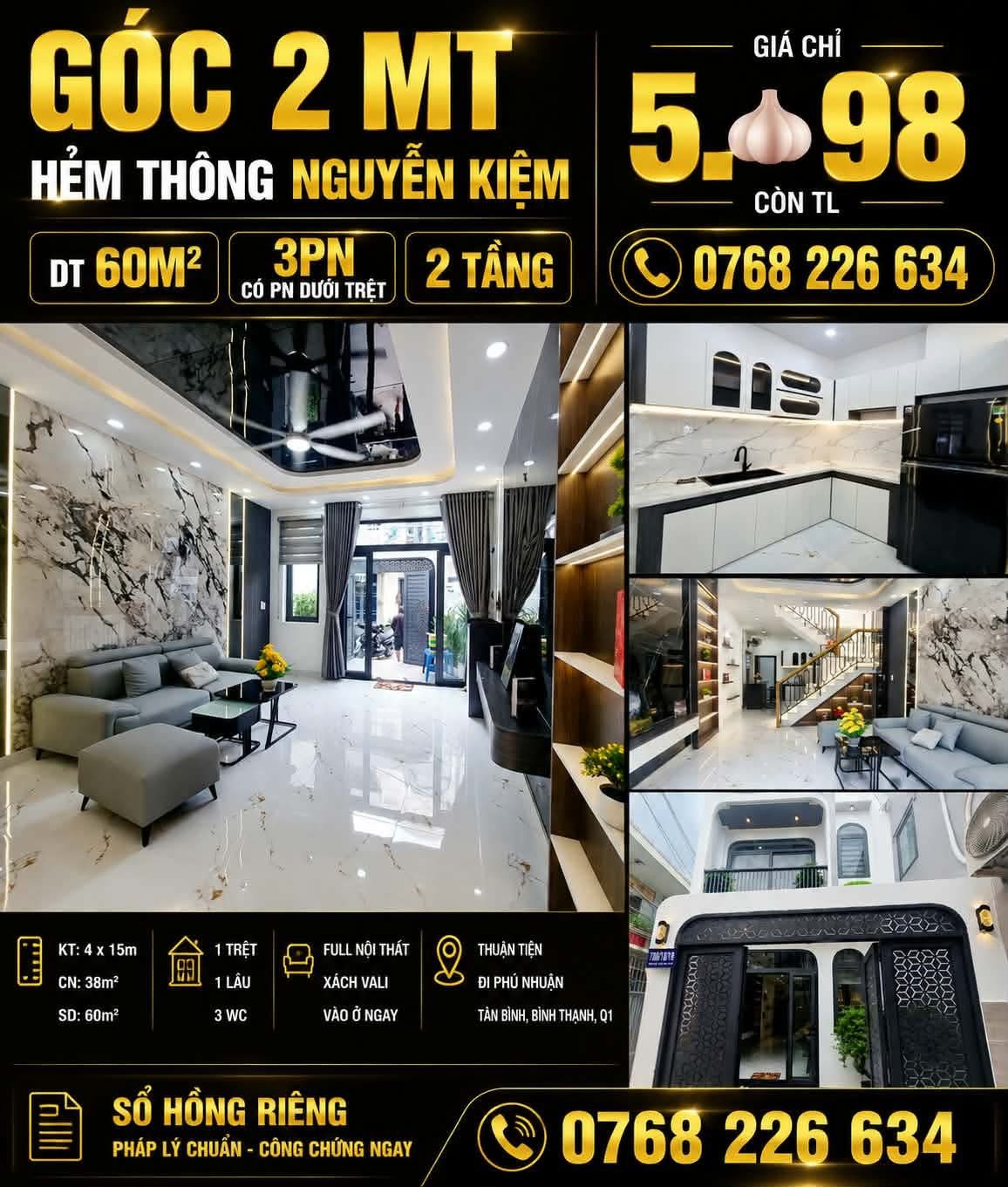 Bán Nhà riêng 60m2 có sẵn 38 m2 thổ cư giá 5.98 tỷ tại Đường Nguyễn Kiệm Phường 03 Quận Gò Vấp TP. Hồ Chí Minh