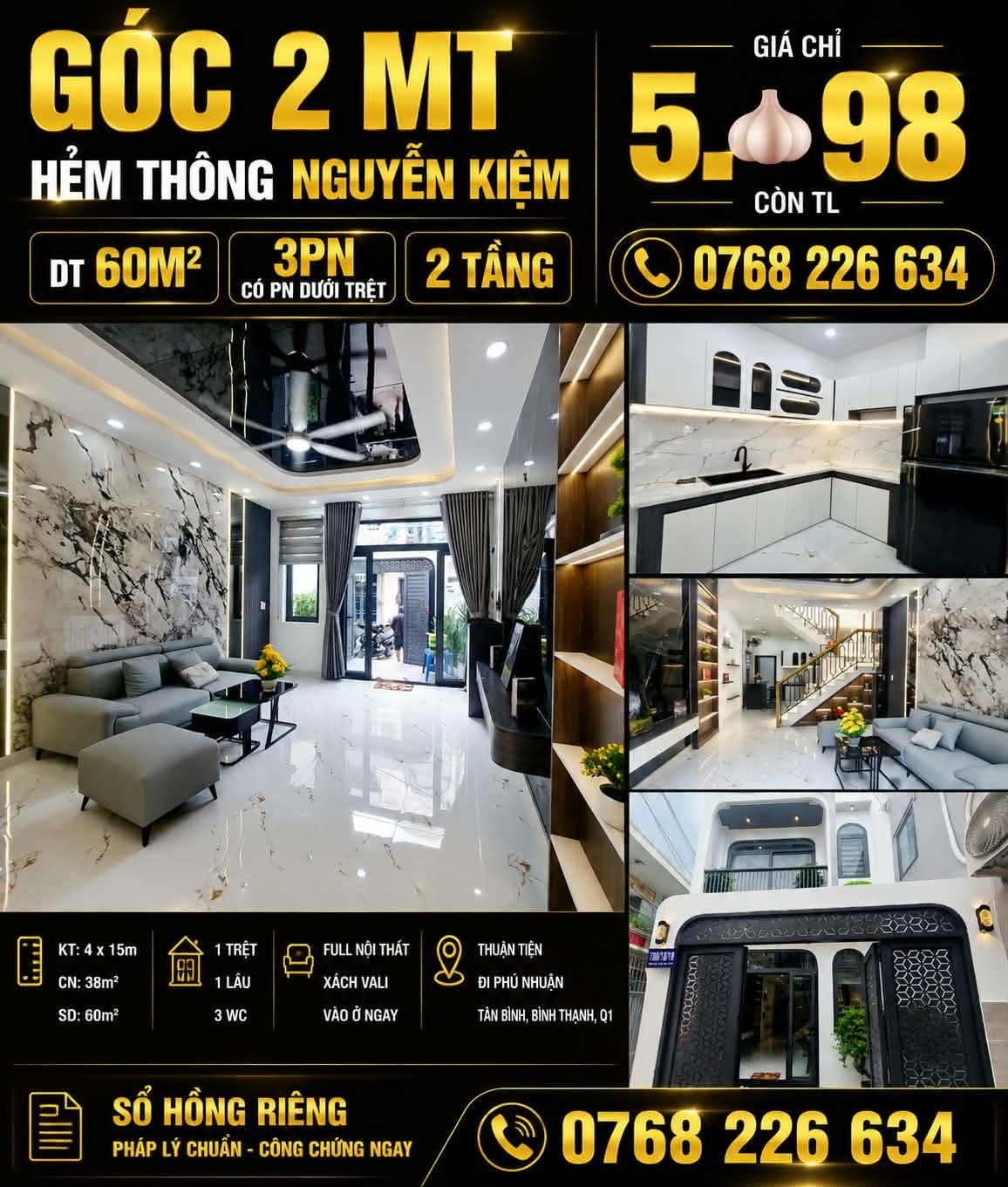 Bán Nhà riêng 60m2 có sẵn 38 m2 thổ cư giá 5.98 tỷ tại Đường Nguyễn Kiệm Phường 03 Quận Gò Vấp TP. Hồ Chí Minh