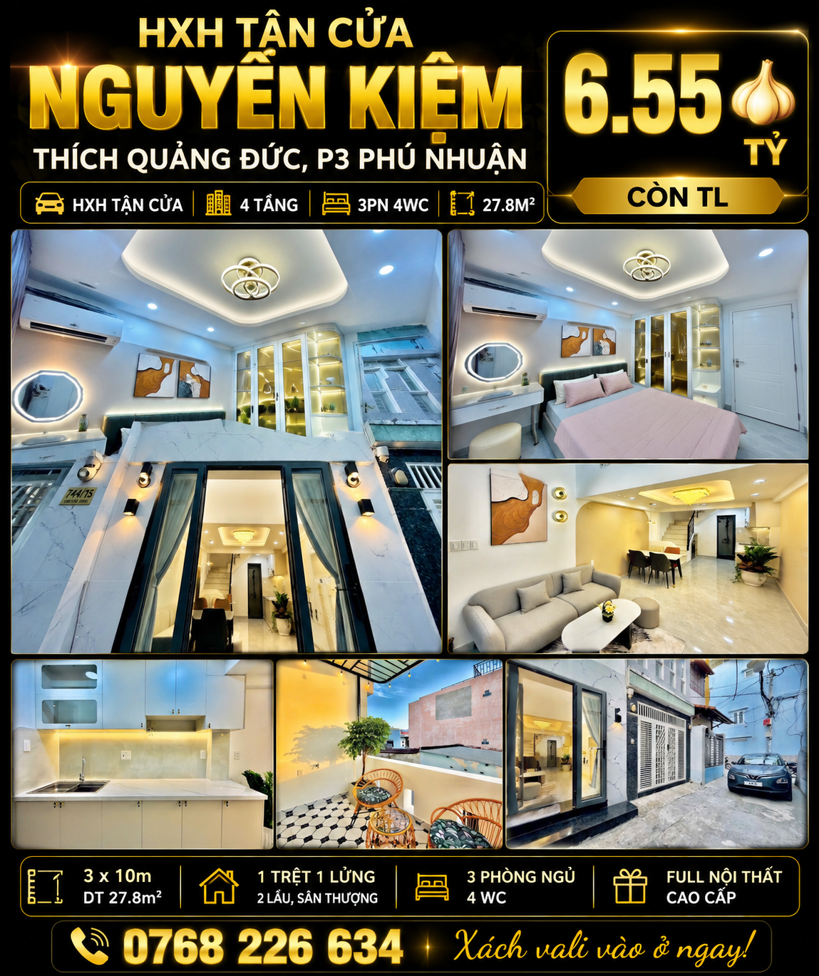 Bán Nhà riêng 28m2 có sẵn 28 m2 thổ cư giá 6.55 tỷ tại Đường Nguyễn Kiệm Phường 03 Quận Phú Nhuận TP. Hồ Chí Minh
