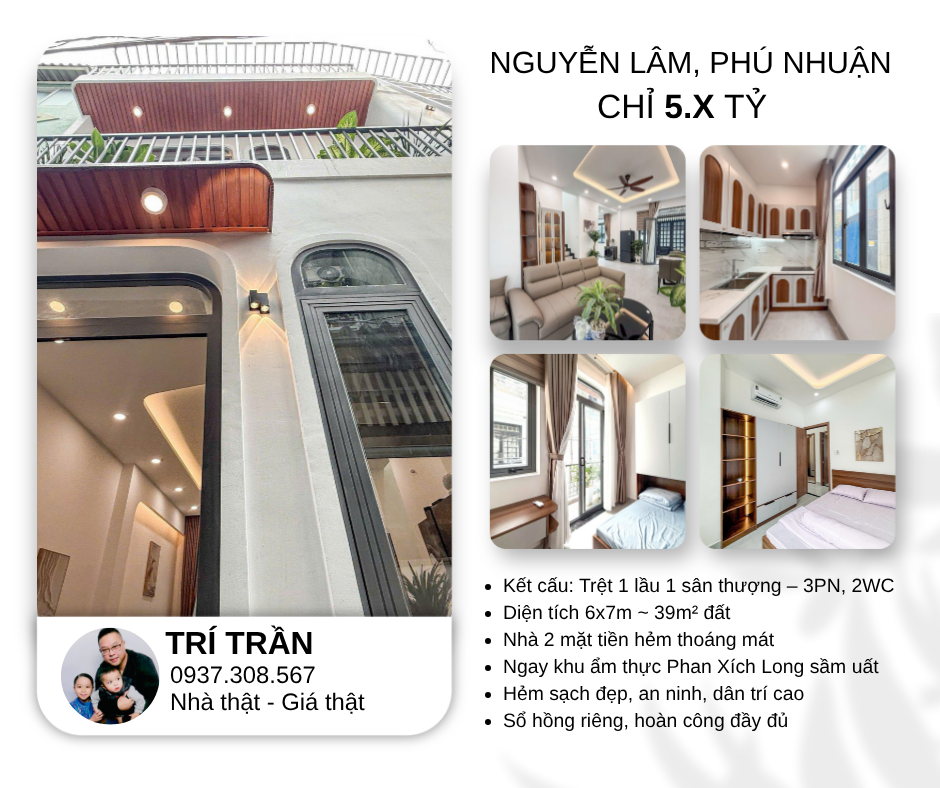 💰 CHỈ 5.95 TỶ – NHÀ 2 MẶT TIỀN HẺM – KHU PHAN XÍCH LONG – PHÚ NHUẬN
