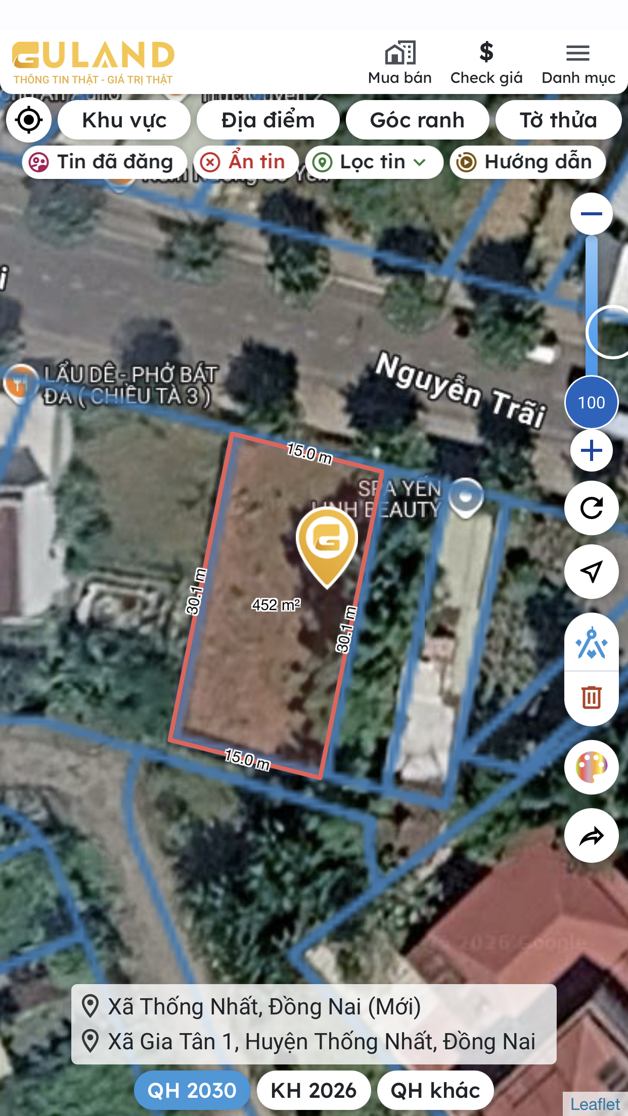 Bán đất 450m² có sẵn 100m² thổ cư ngang 15m giá 27 tỷ tại Đường Nguyễn Trãi Phường Long Khánh