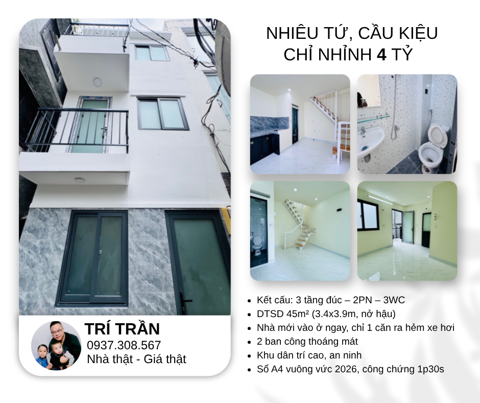 💰 CHỈ 4.2 TỶ – NHÀ MỚI 3 TẦNG ĐÚC – 1 CĂN RA HXH – PHAN XÍCH LONG, PHÚ NHUẬN