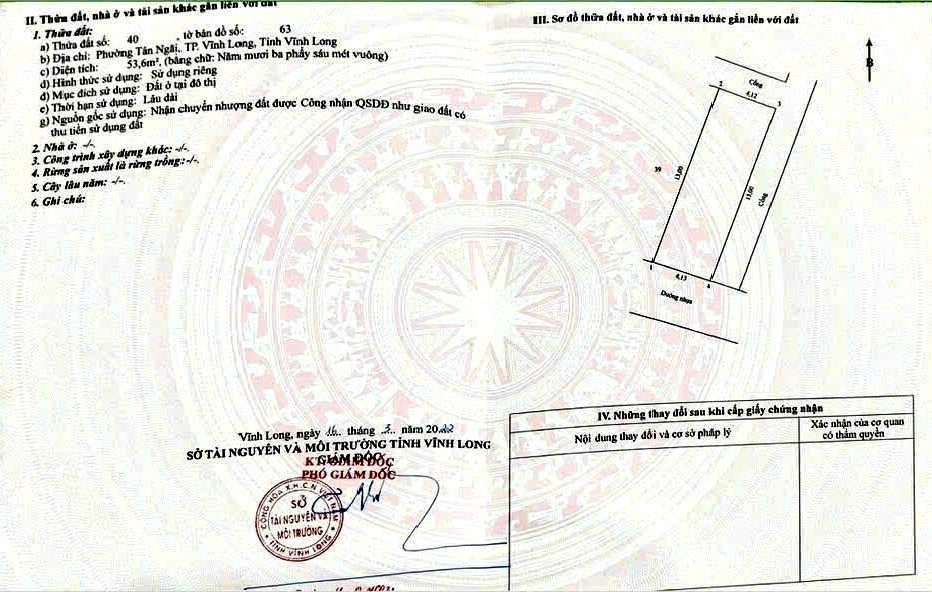 Bán đất 53.6m² full thổ cư ngang 4.12m giá 750 triệu tại Đường Nhựa Phường Tân Ngãi
