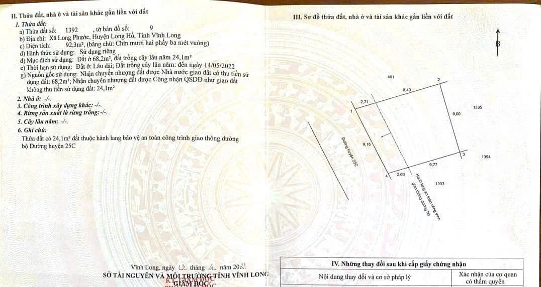 Bán đất 389m² full thổ cư ngang 9m giá 2.53 tỷ tại Đường Nhựa Xã Long Hồ
